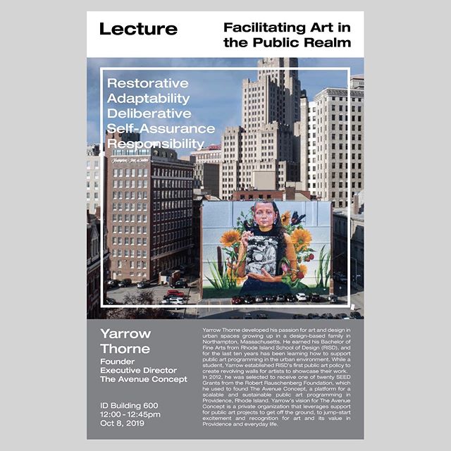 Facilitating Art in the Public Realm

Yarrow Thorne
Founder &amp; Executive Director, The Avenue Concept
12:00 -12:45pm, Oct 8
ID building 600

Founder and Executive Director Yarrow Thorne developed his passion for art and design in urban spaces grow