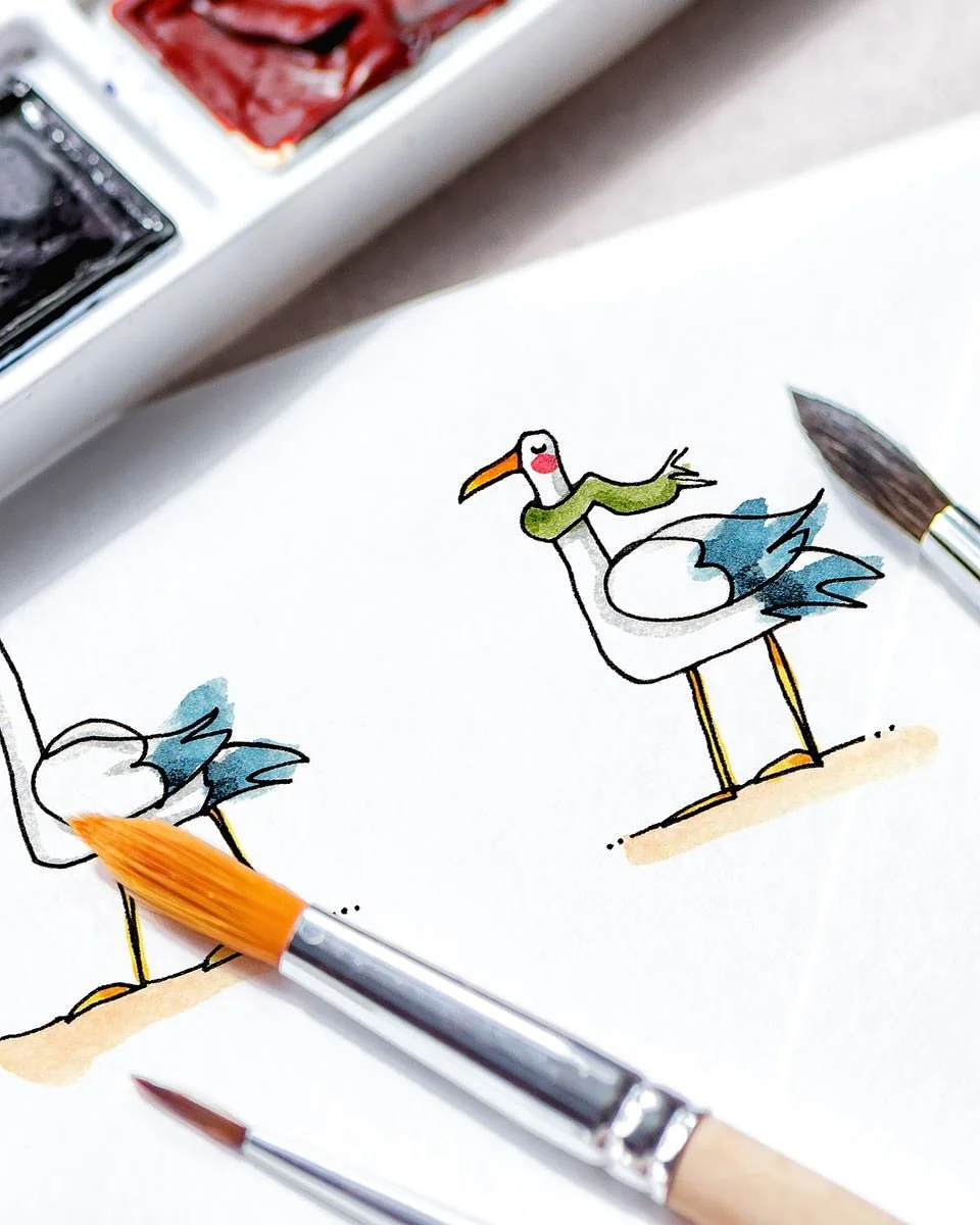 🌬️ Schal- und Mützenwetter voraus ⚓️ allemann warmhalten! 🌞
~~~~~
#workinprogressart #skizzenbuch #herbst #mützenwetter #derwinternaht #möwe #möwen #prinzenart