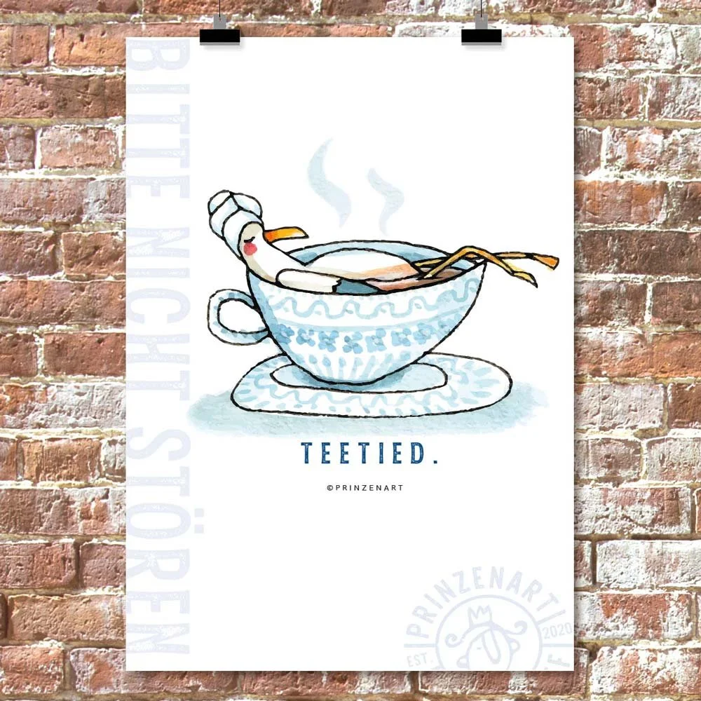 Möwe in Teetasse: Teetied.