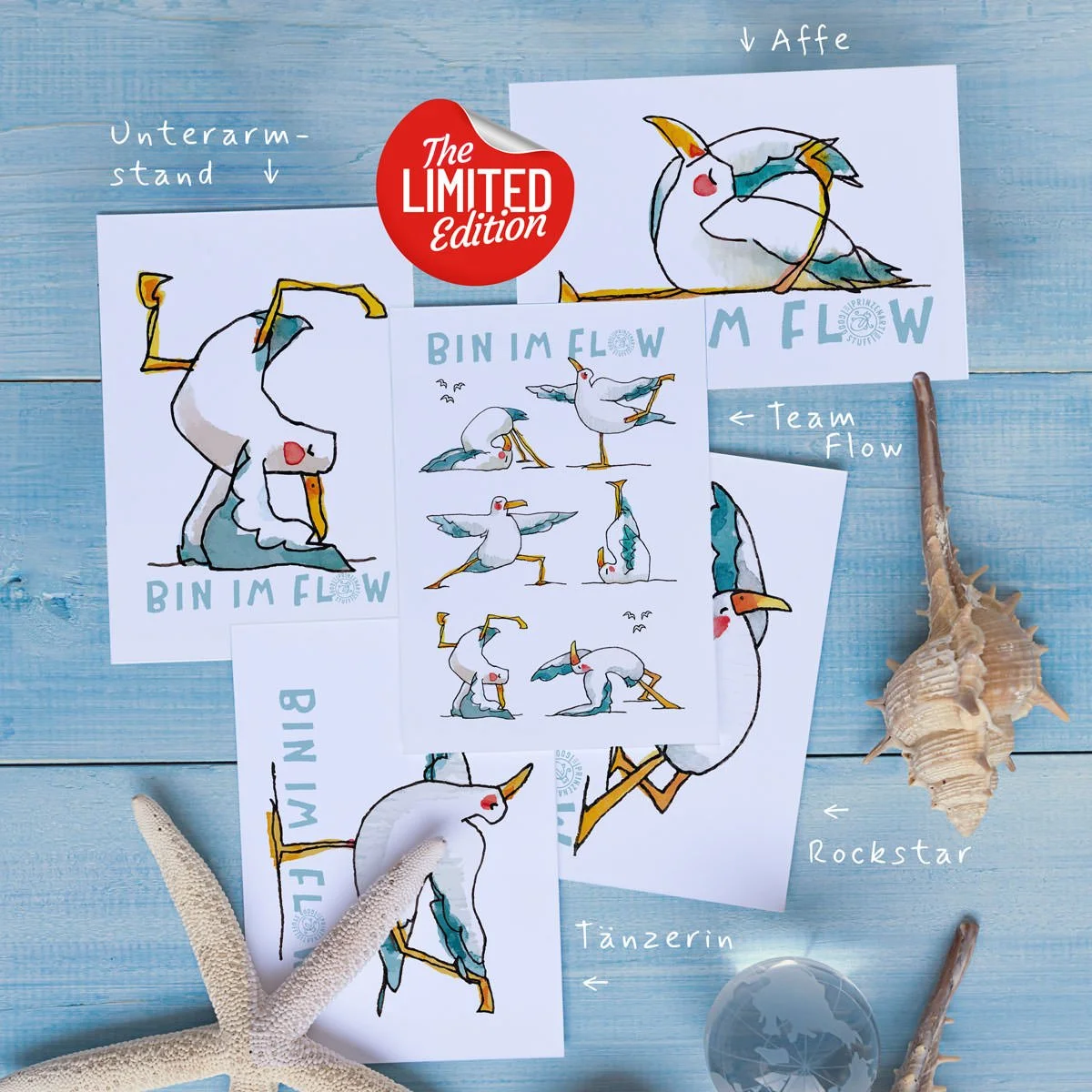 Limited Edition Set 2 Postkarten Yogamöwen