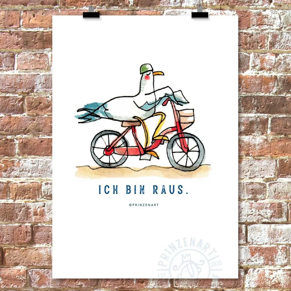 Möwe auf Fahrrad: Ich bin raus.