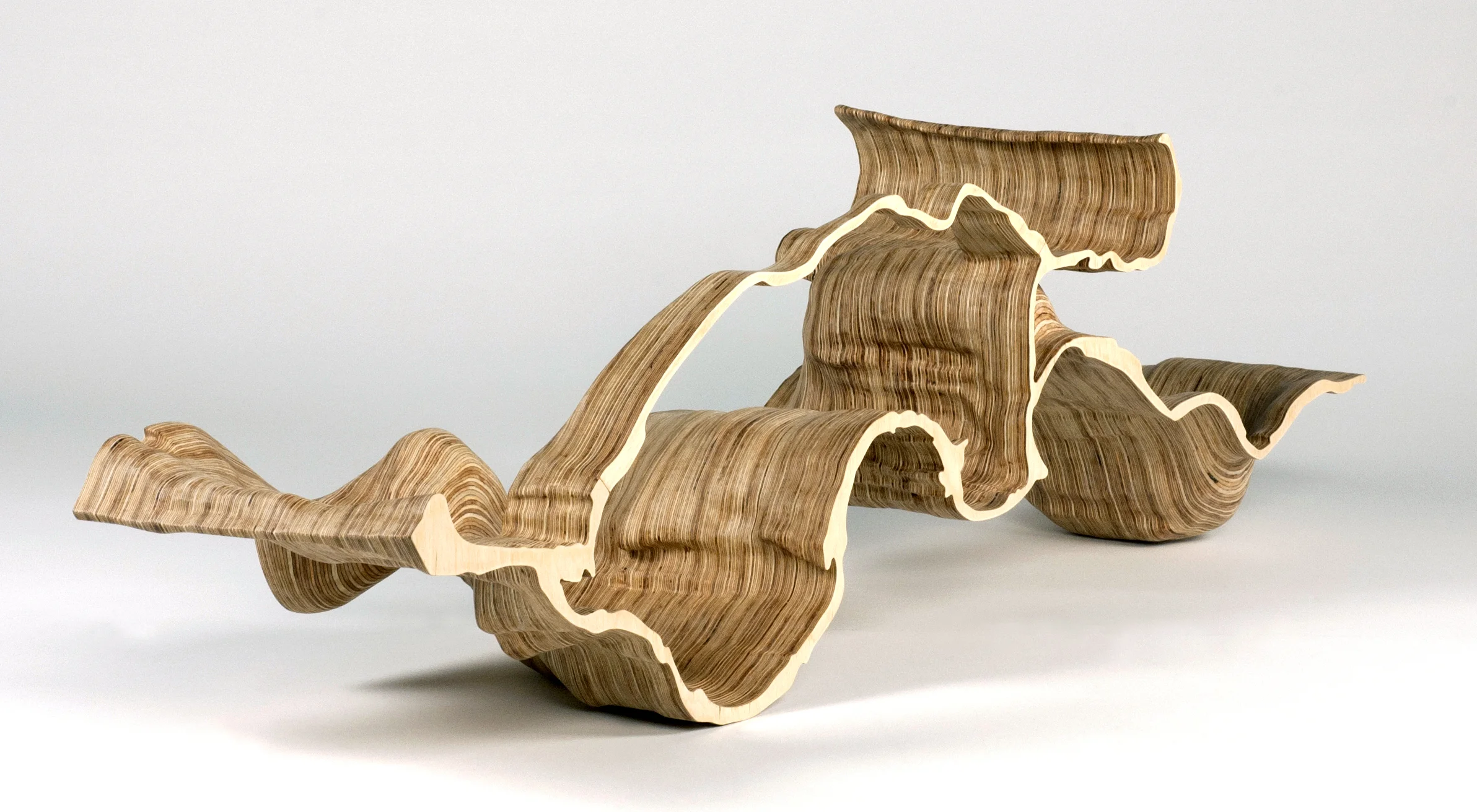 Adrien Segal , Molalla Meander , 2013. Carved plywood. 16 x 46 x 11 in. Courtesy of the Artist. 2016.AS.01. Photo: Courtesy of the Artist METHOD: LIDAR maps, CNC router, hand carving