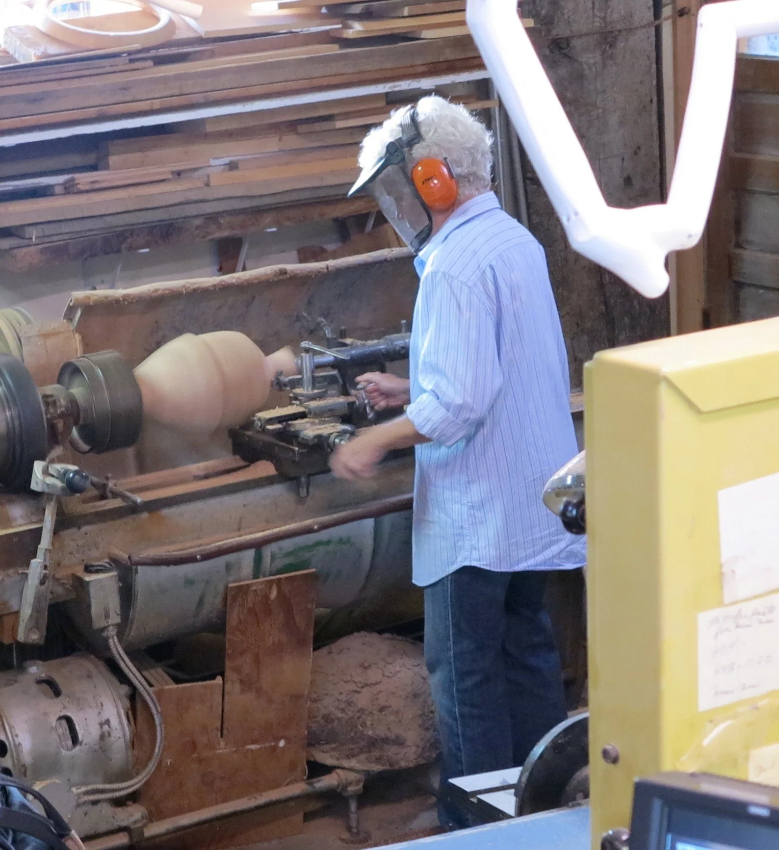 Fig. 23. Michelle Holzapfel turning on her metal lathe, 2015. Photo: David Holzapfel