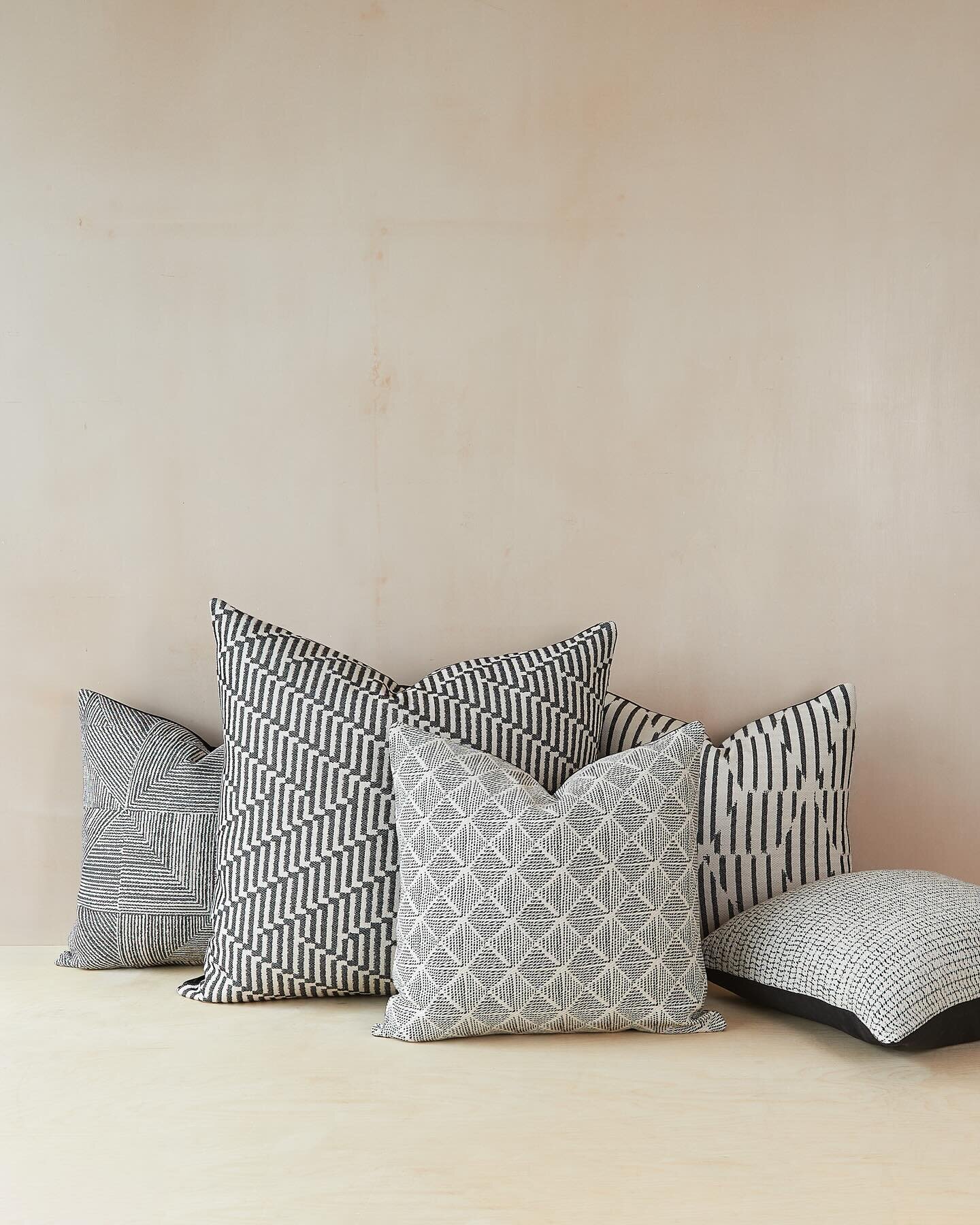 The cushion family 💫 
Jacquard woven in Lancashire and made from super soft merino wool. Backed in organic black cotton and available with or without an inner feather pad. 
We offer two sizes, 44cm x 44cm and 60cm x 60cm
If you would like a bespoke 