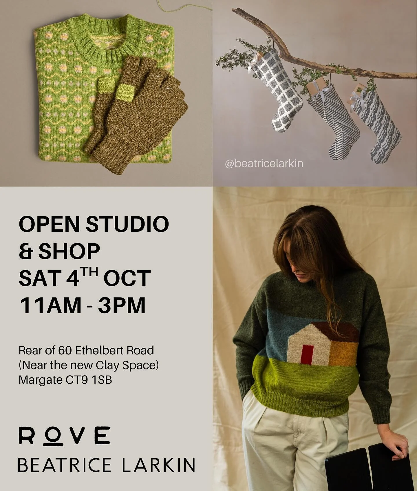Join us this Saturday in our Margate studio for a special Open Day. I&rsquo;ll have my merino and recycled cotton fabrics and products available to peruse and buy, alongside my set up loom..if anyone wants to have a go weaving! @rove.knitwear will ha