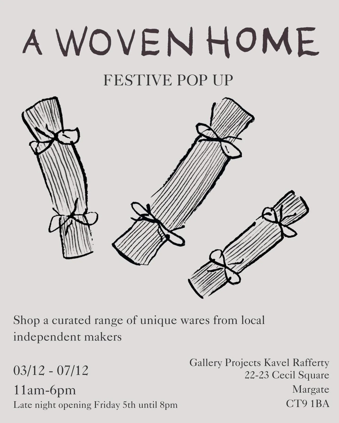 I&rsquo;m joining forces with two other Margate weavers @studiomond___ and @wovenform to present 
A WOVEN HOME festive pop up shop @projects_kavelrafferty from 3rd-7th December (next week!) 11-6 every day
Alongside our woven wares we&rsquo;ve invited