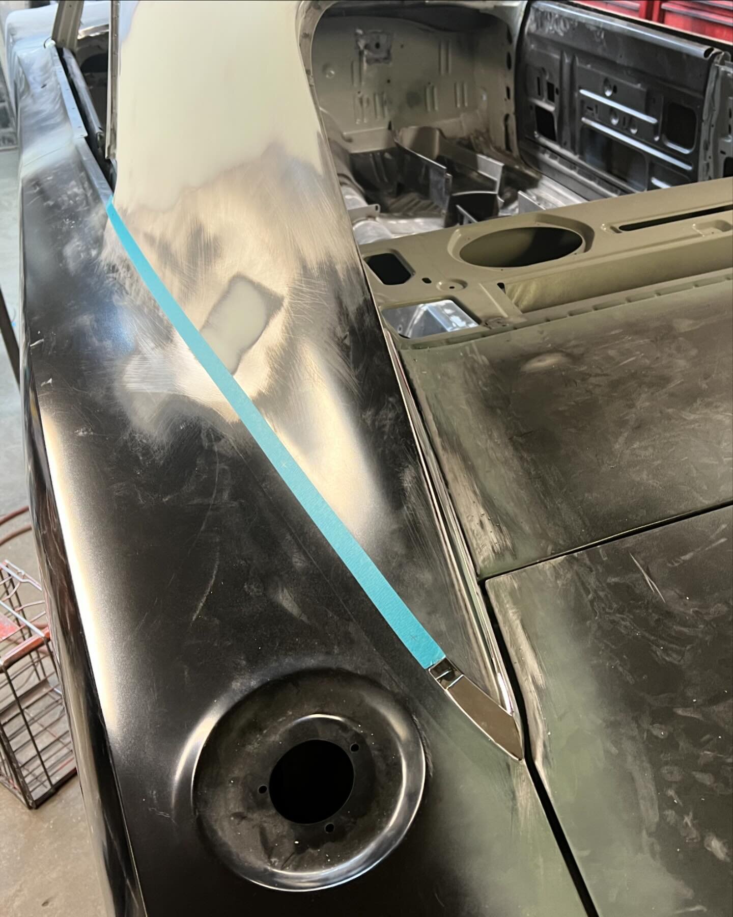 1968 Dodge Charger RT roof seams and cowl seams plastic work done and high build primer #longvalleyautobody #akzonobelrefinish #colorbuild #1968dodgechargerrt