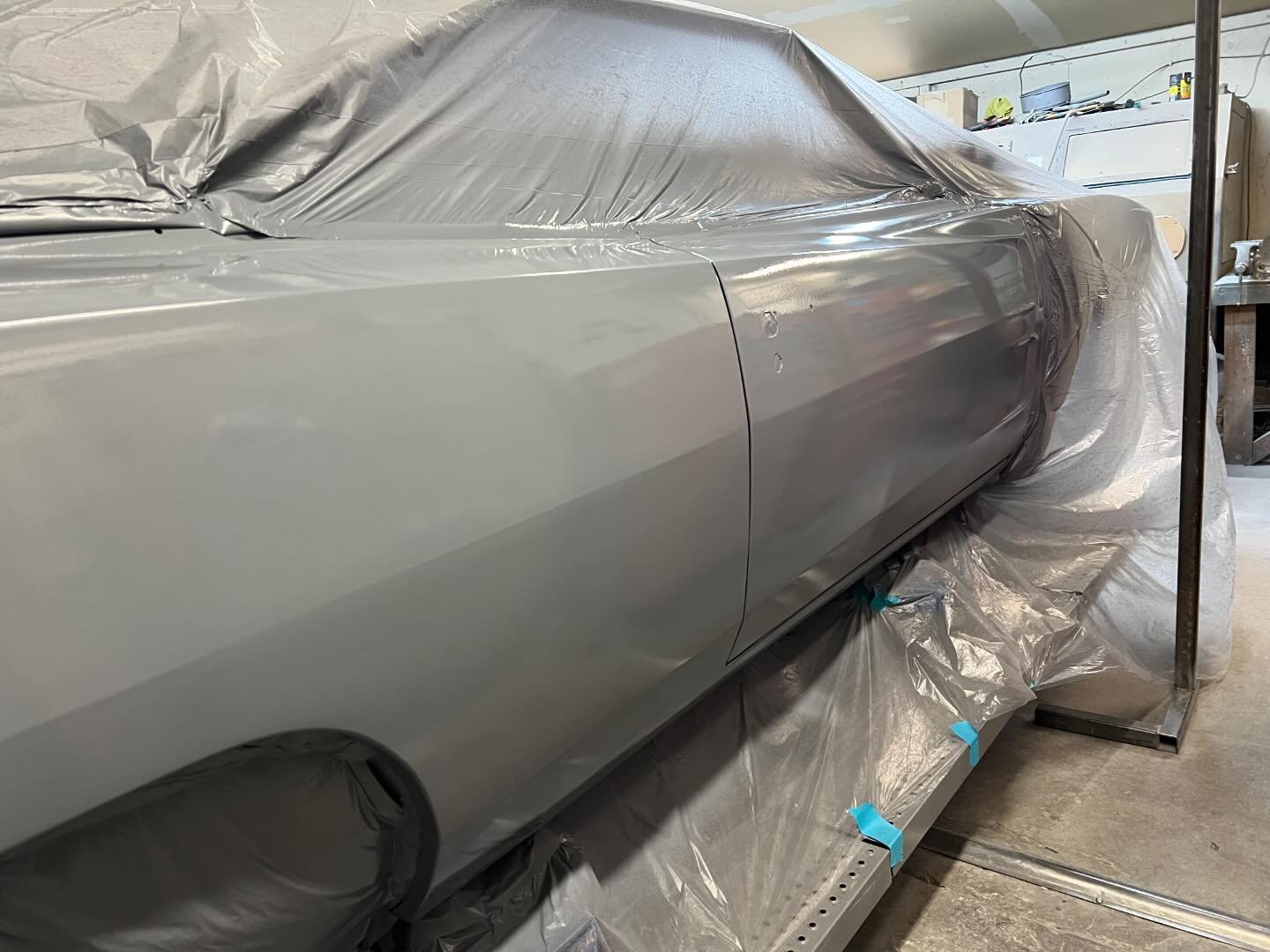 1968 Dodge Charger RT right door, right rear Quarter, tail panel with lower valance, upper body panel below rear glass bodywork done and high build primer #longvalleyautobody #akzonobelrefinish #colorbuild #1968dodgechargerrt