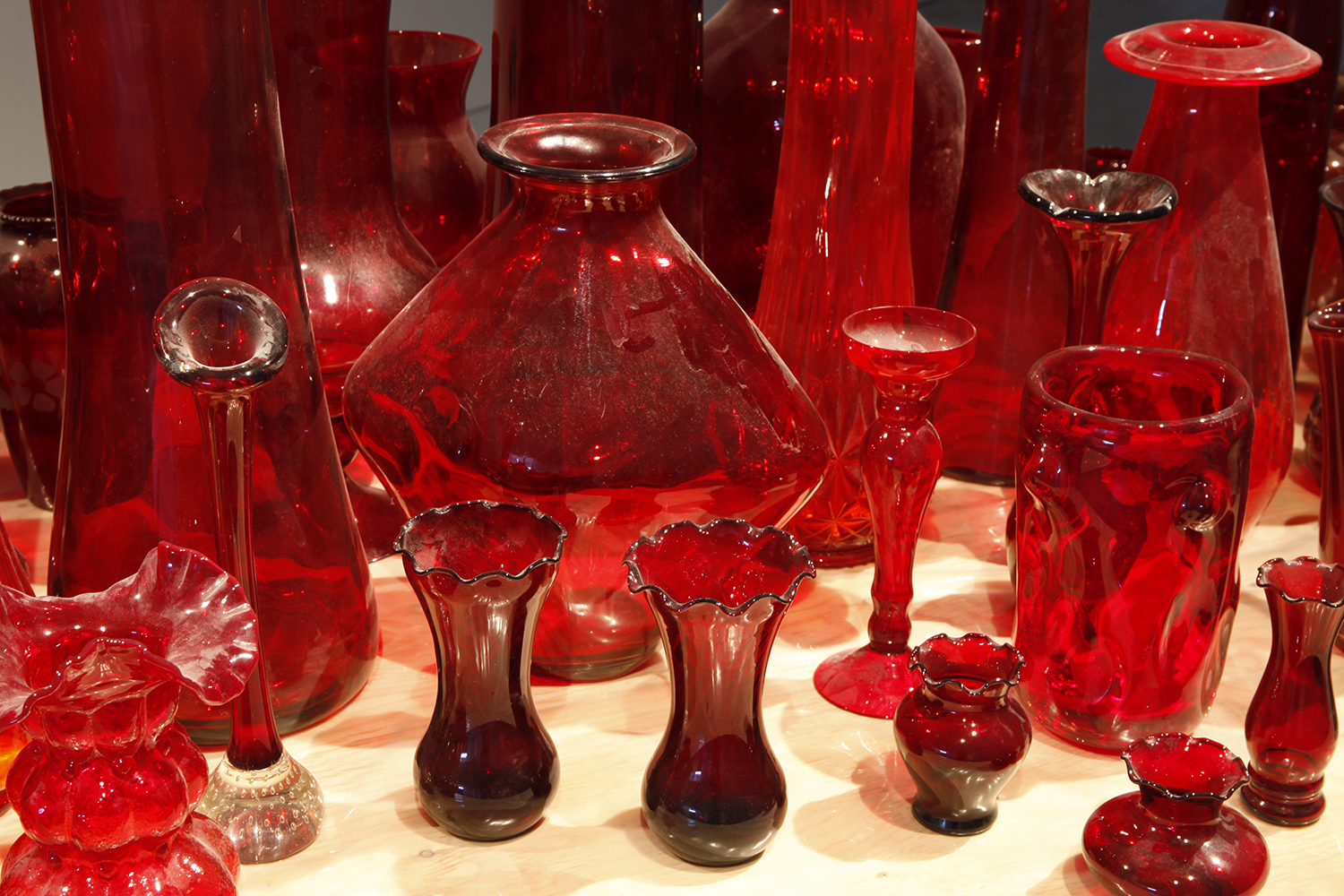   Red Vase Collection &nbsp;(ongoing) glass, dust size variable  Installation view of  Muscled Rose  at Scrap Metal, Toronto, Canada 