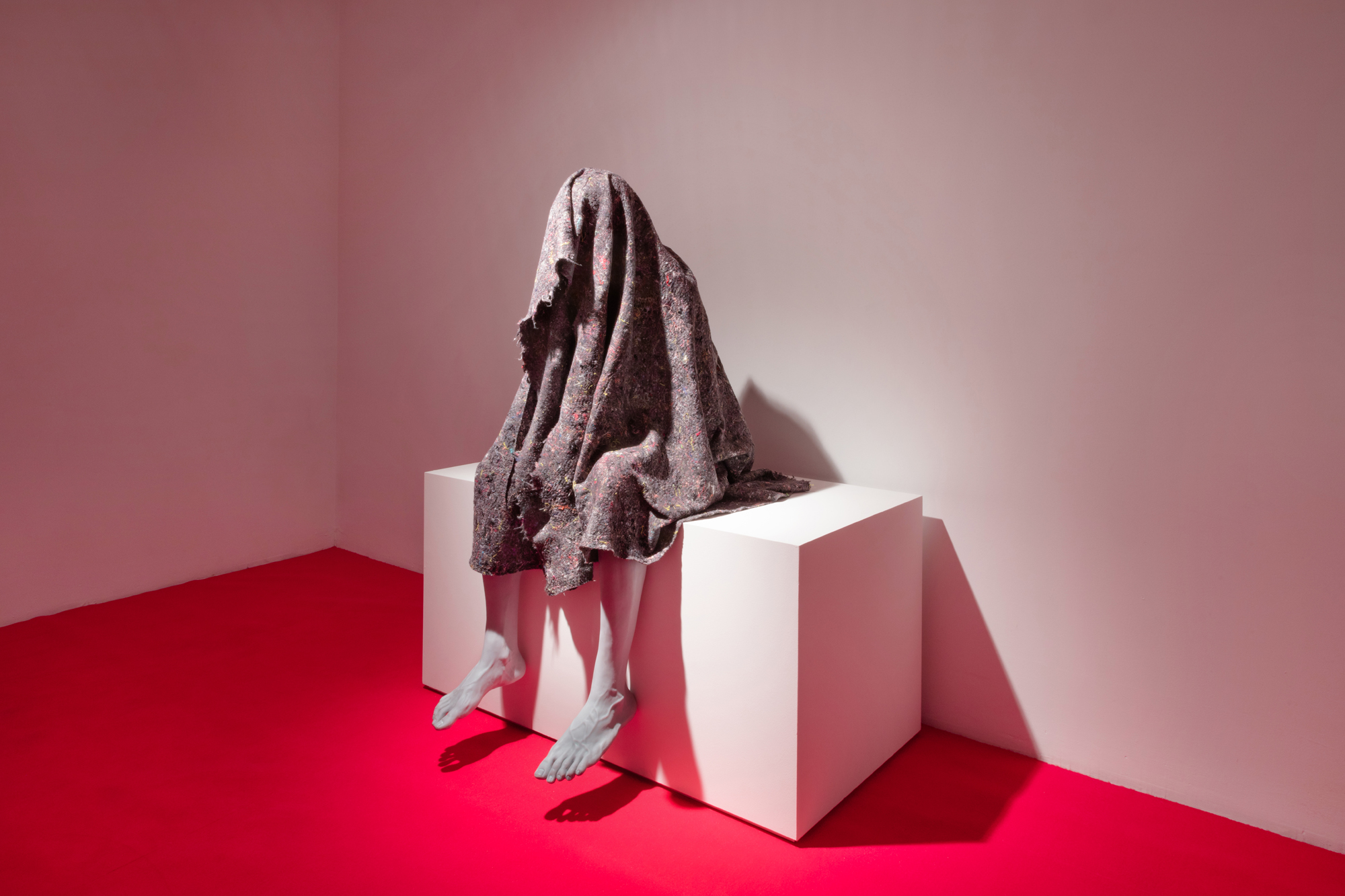   The Ventriloquist  (2019) silicone, resin, fabric 58” x 24” x 36”  Installation view of  The Ventriloquist  at Daniel Faria Gallery, Toronto, Canada 