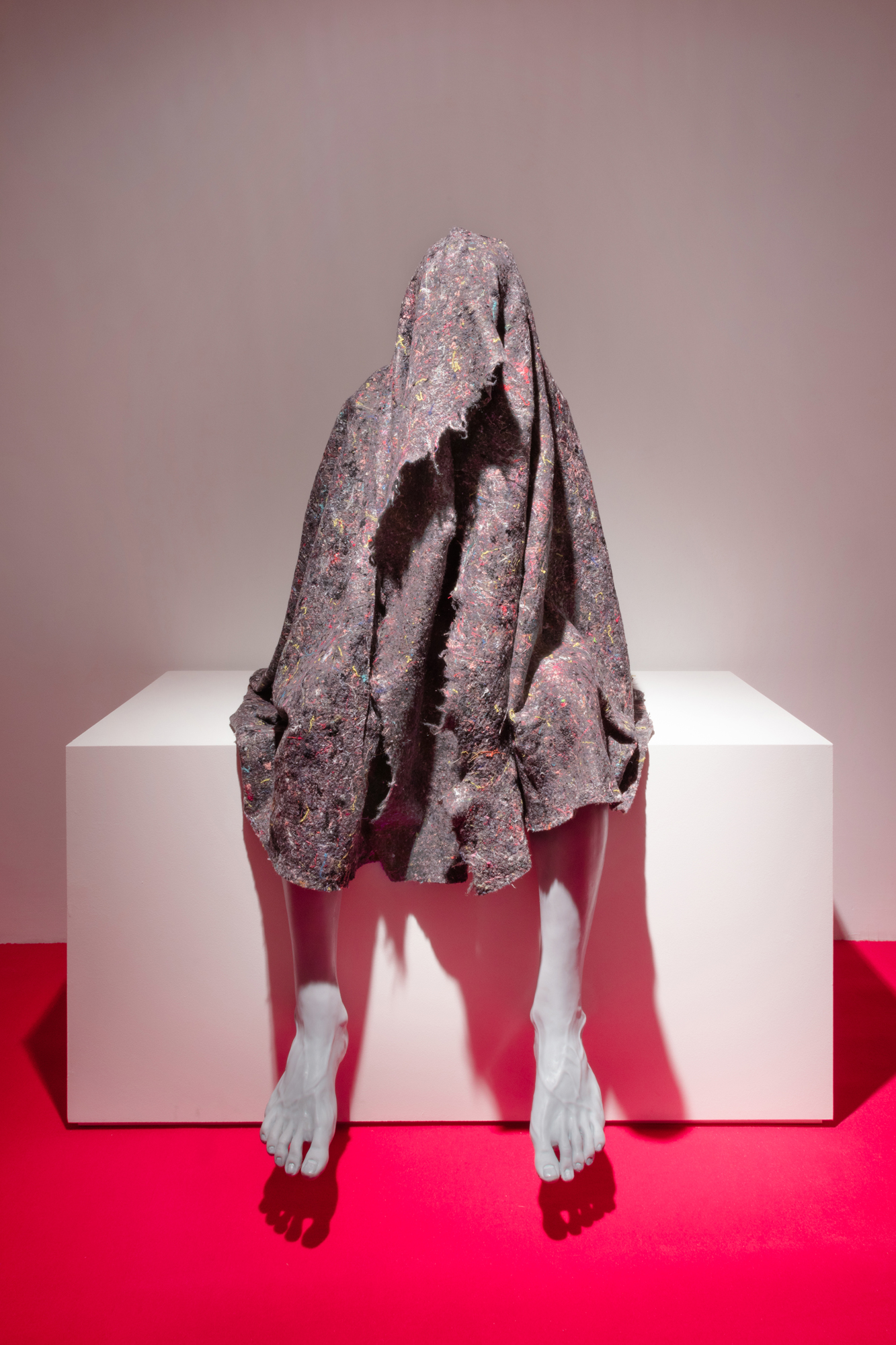   The Ventriloquist  (2019) silicone, resin, fabric 58” x 24” x 36”  Installation view of  The Ventriloquist  at Daniel Faria Gallery, Toronto, Canada 