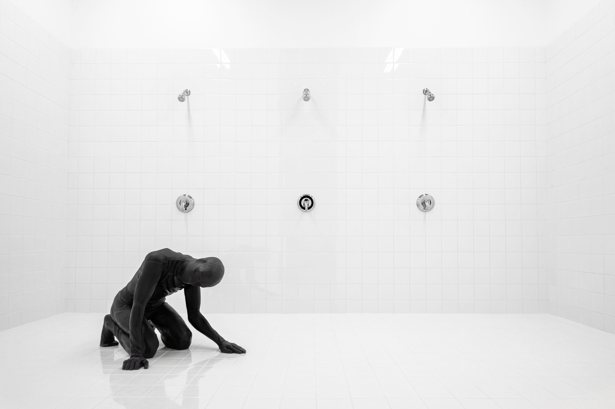   The Thing  (2022) silicon sculpture in tiled shower room 12’ x 16’ x 16’ (collaboration with Luis Jacob)  Installation view of  A Surrogate, A Proxy, A Stand-In  at Agnes Etherington Art Centre, Kingston, Canada 