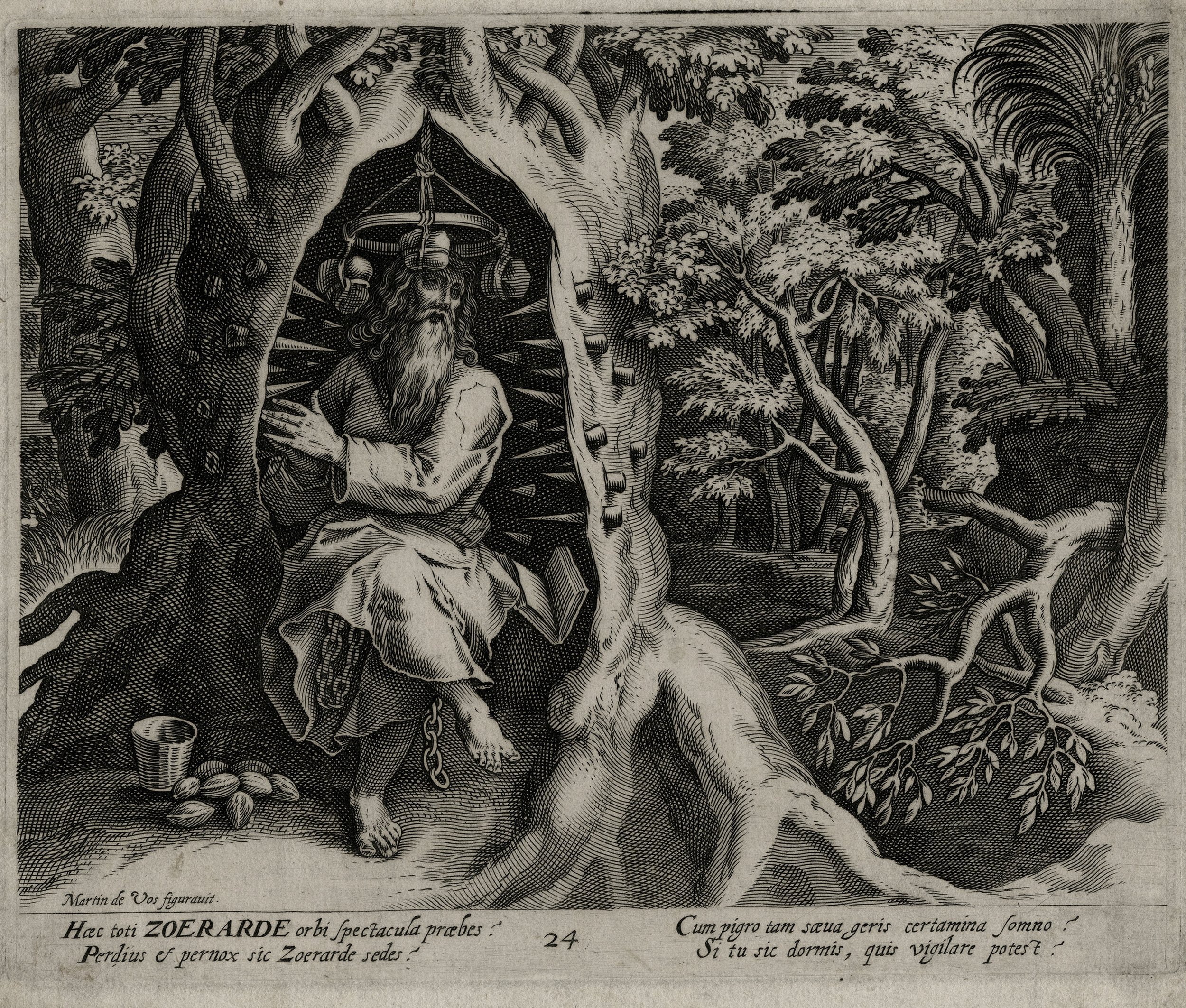  Unknown Artist after Jan Sadeler I and Raphael Sadeler after Maerten de Vos,&nbsp; Zoerarde &nbsp;(copy after:&nbsp; Sylvae Sacrae Monumenta … Anachoretarum , 1593-94, no. 24), unknown date, engraving on paper. Gift from the estate of Mabel E. Segsw