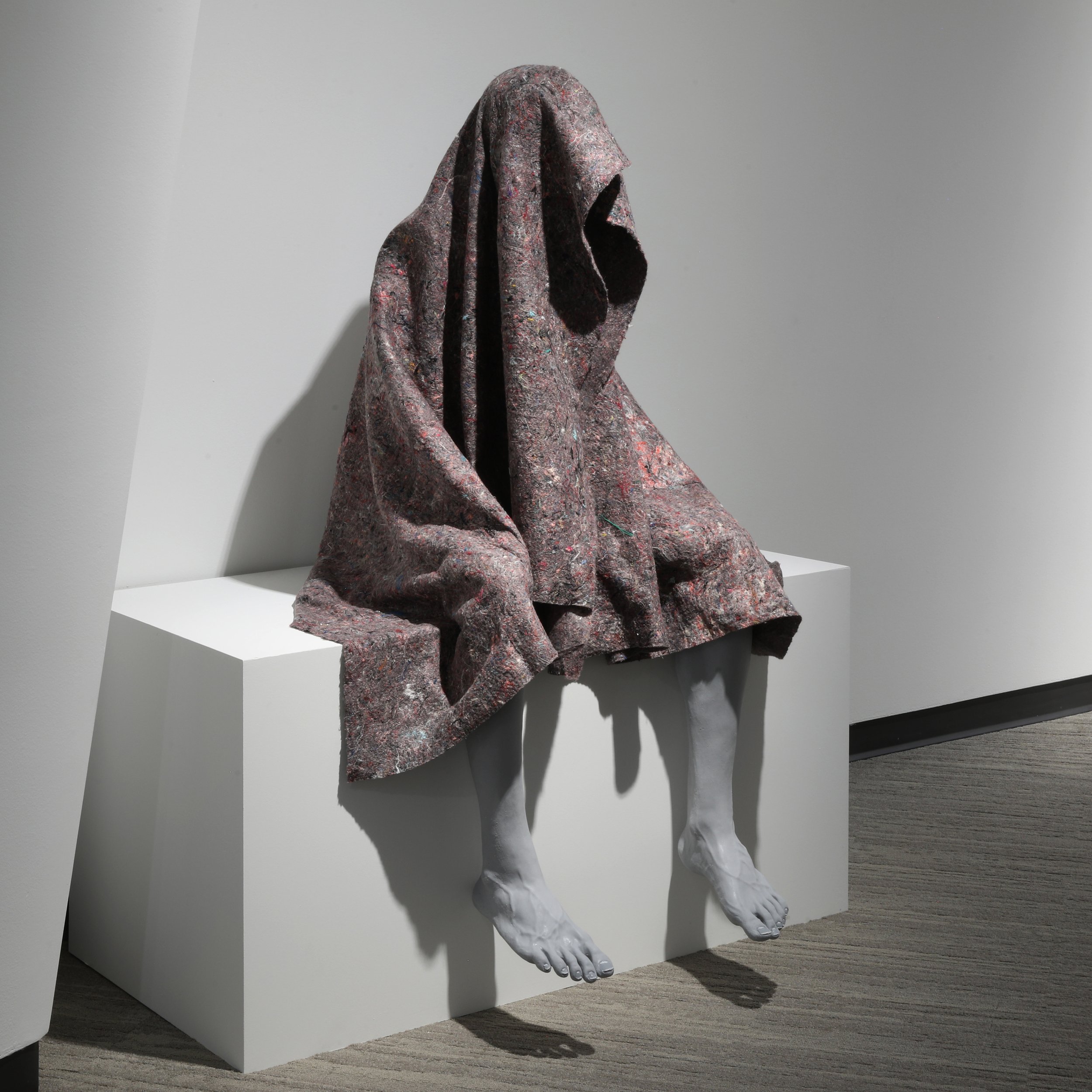   The Ventriloquist  (2019) silicone, resin, fabric 58” x 24” x 36”  Installation view of  That, There, It  at Contemporary Calgary, Canada 