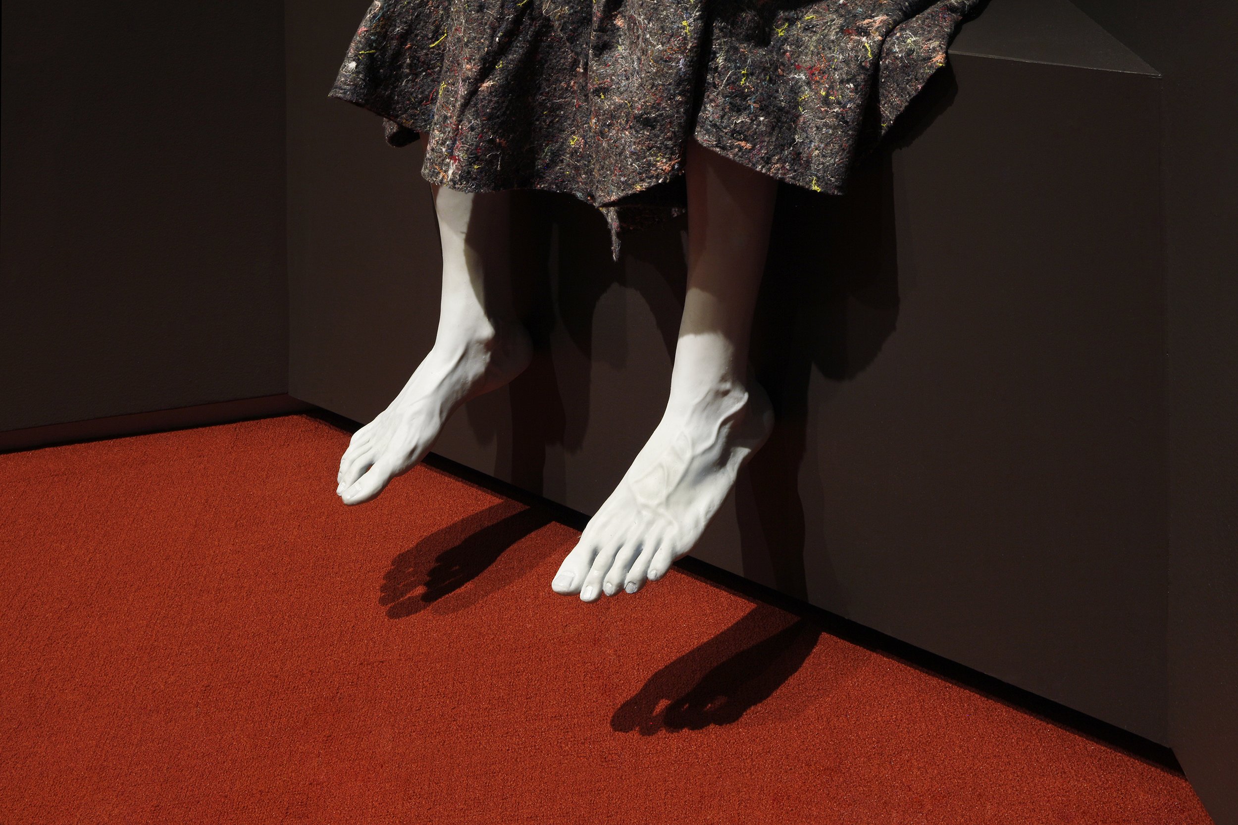   The Ventriloquist &nbsp;(2019) (detail) silicone, resin, fabric 58” x 24” x 36”  Installation view of  The Dark Room  at Agnes Etherington Art Centre, Kingston, Canada 