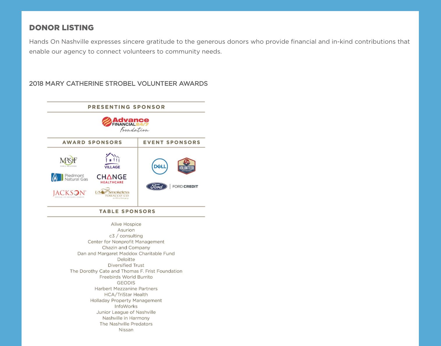 Donor Listing page