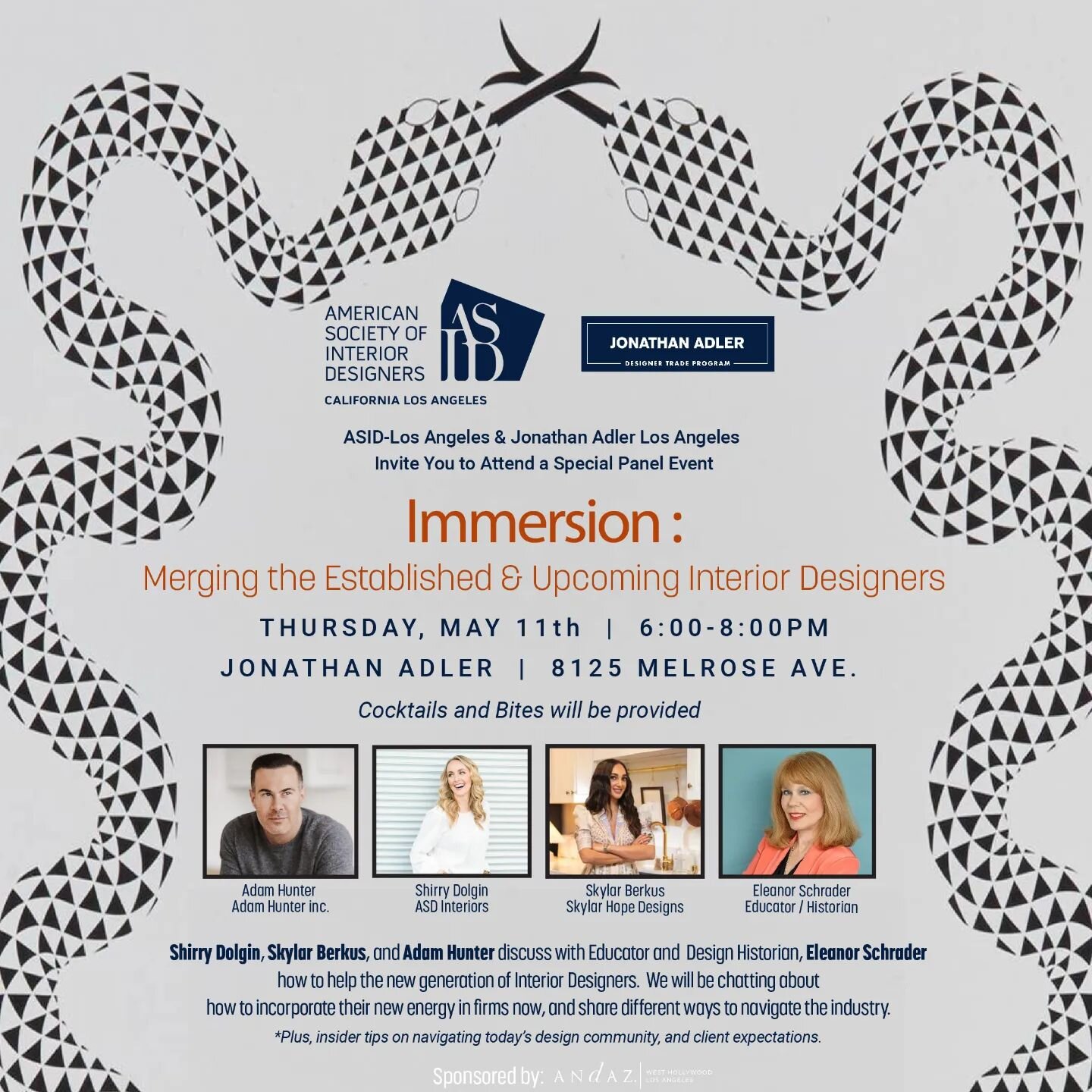 Students join us for this informative panel discussion on Thursday May 11th 6-8pm hosted by Jonathan Adler Los Angeles and @asidlosangeles!

The panelists will be discussing how to help emerging designers navigate the industry, the modern workplace, 