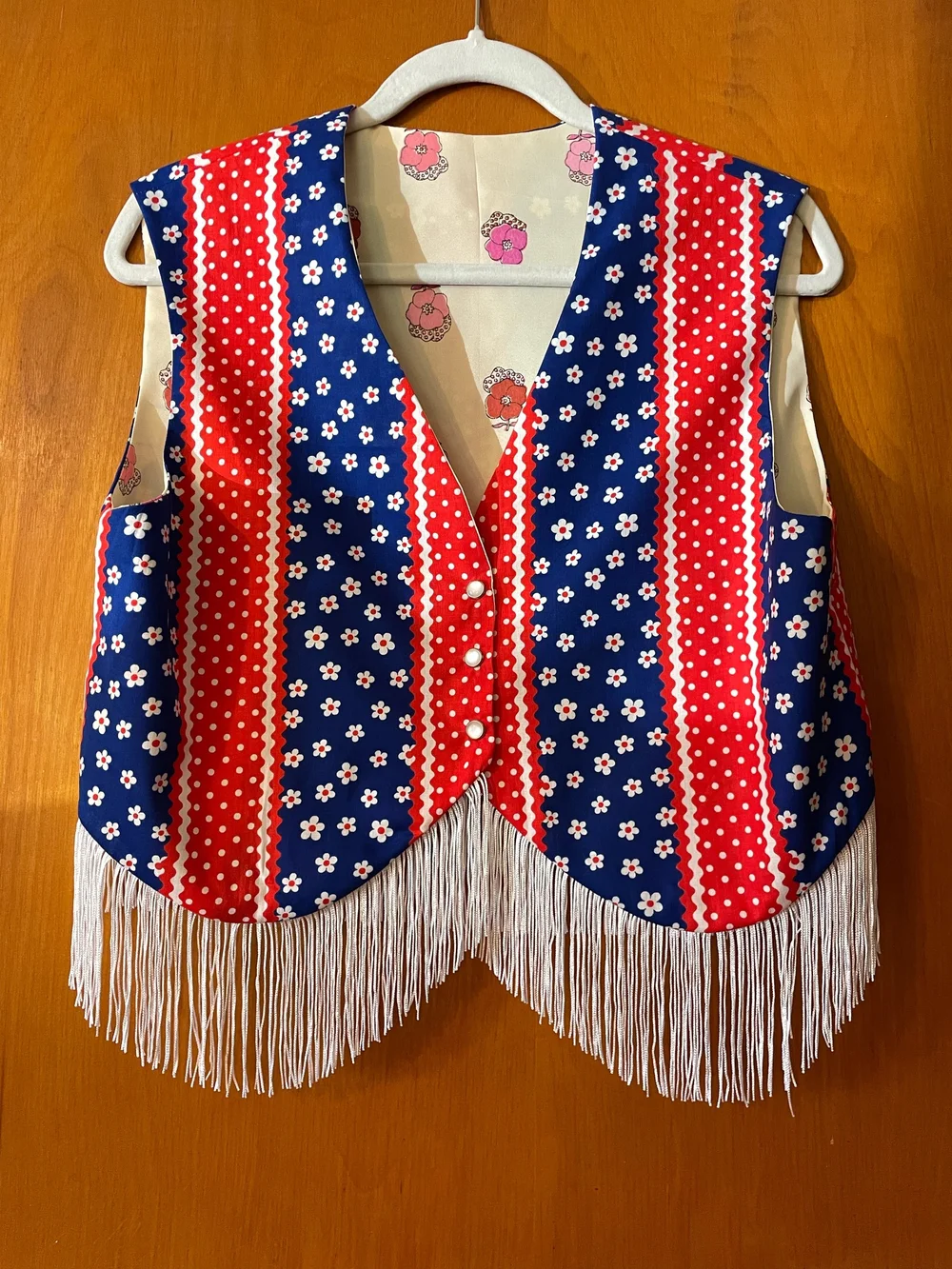 Fringe Red Blue Vest - size M-Lg — Maura Marcks Custom Shirts made
