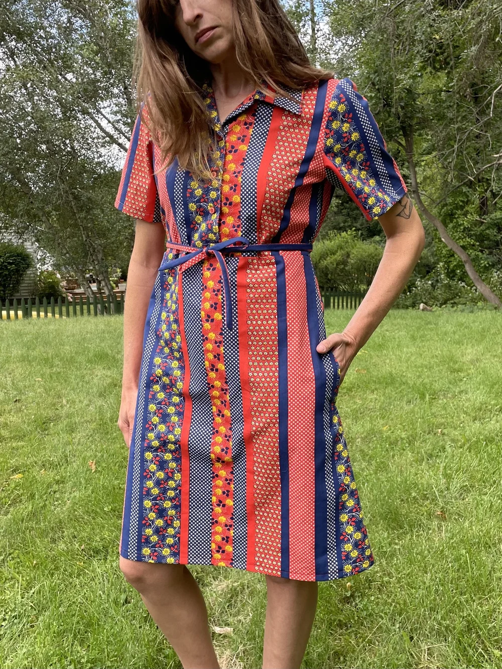 red country dress Retro Cowboy Print Magnolia Boutique European Linen Red Dress Red