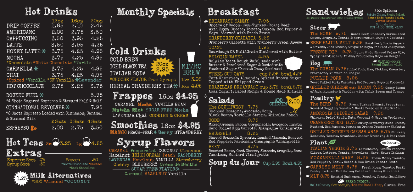 Menu Board for Steaming Cup
