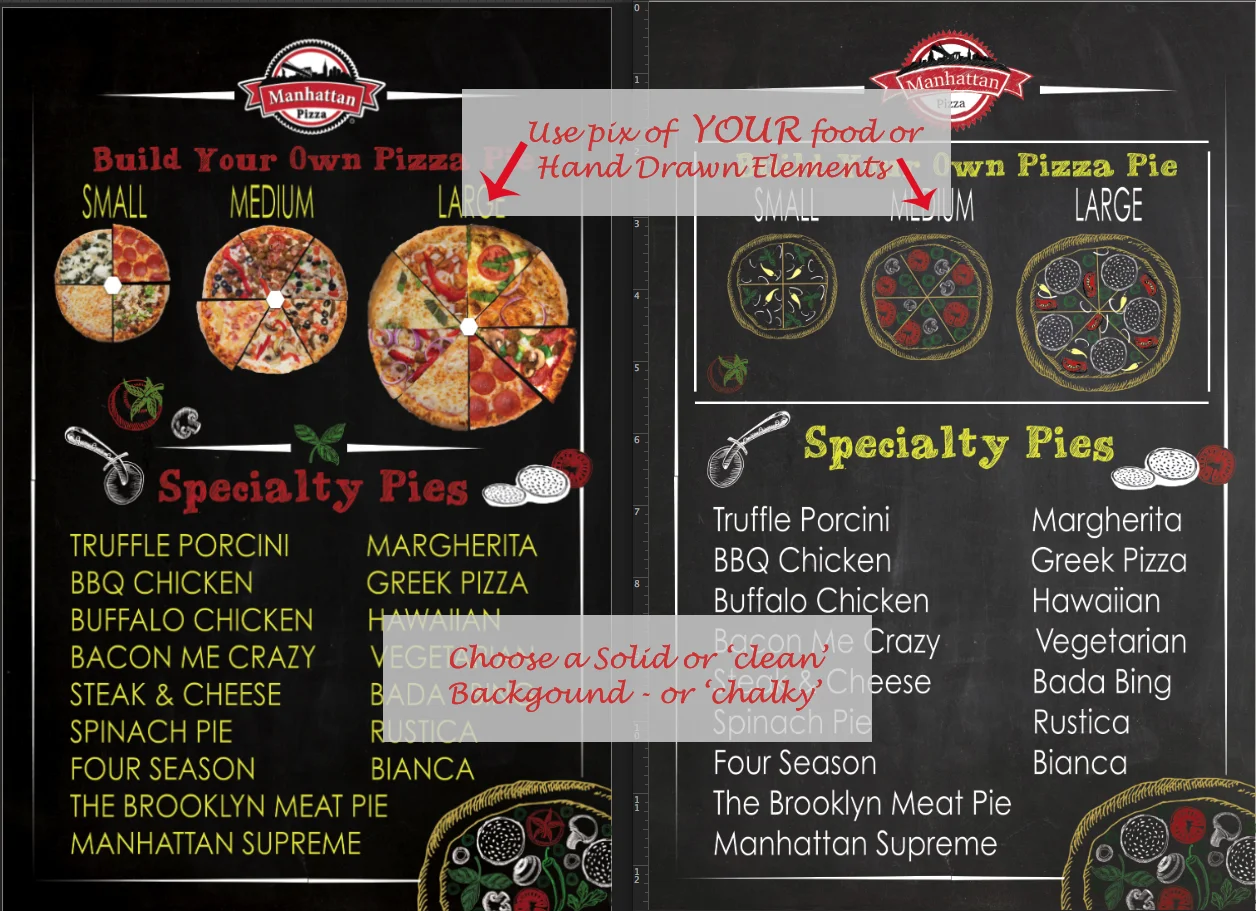 Menu Board Designs for Manhattan Pizza (Copy)