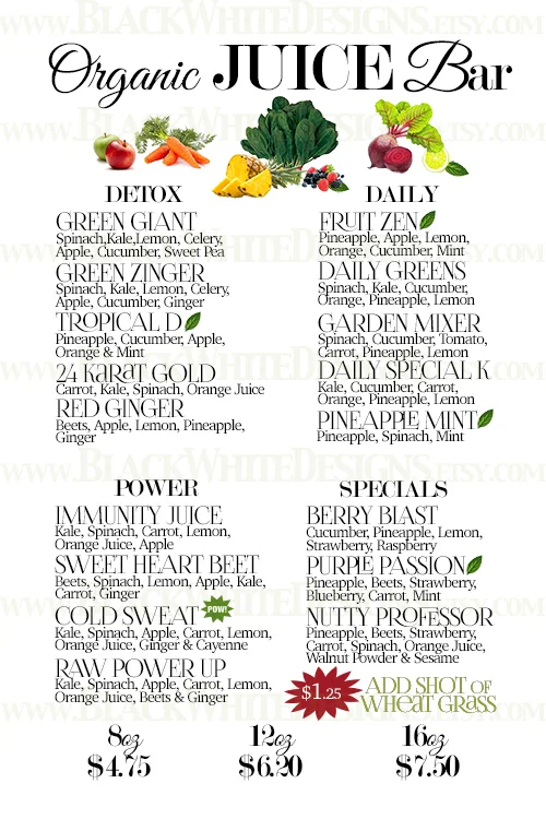 Menu Board for Organic Juice Bar (Copy)