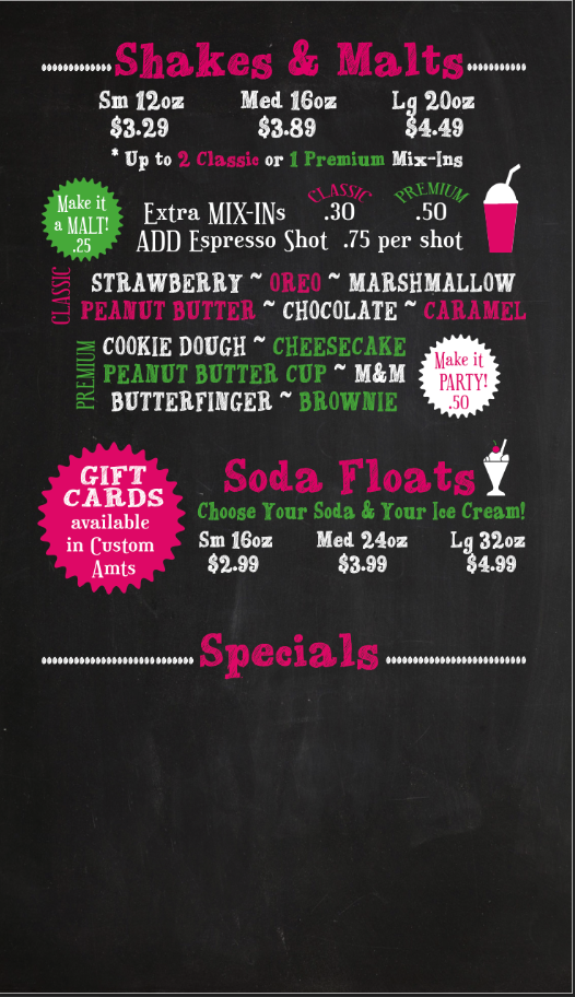 Menu Board for AJ's with Write-in/Erasable Space (Copy)