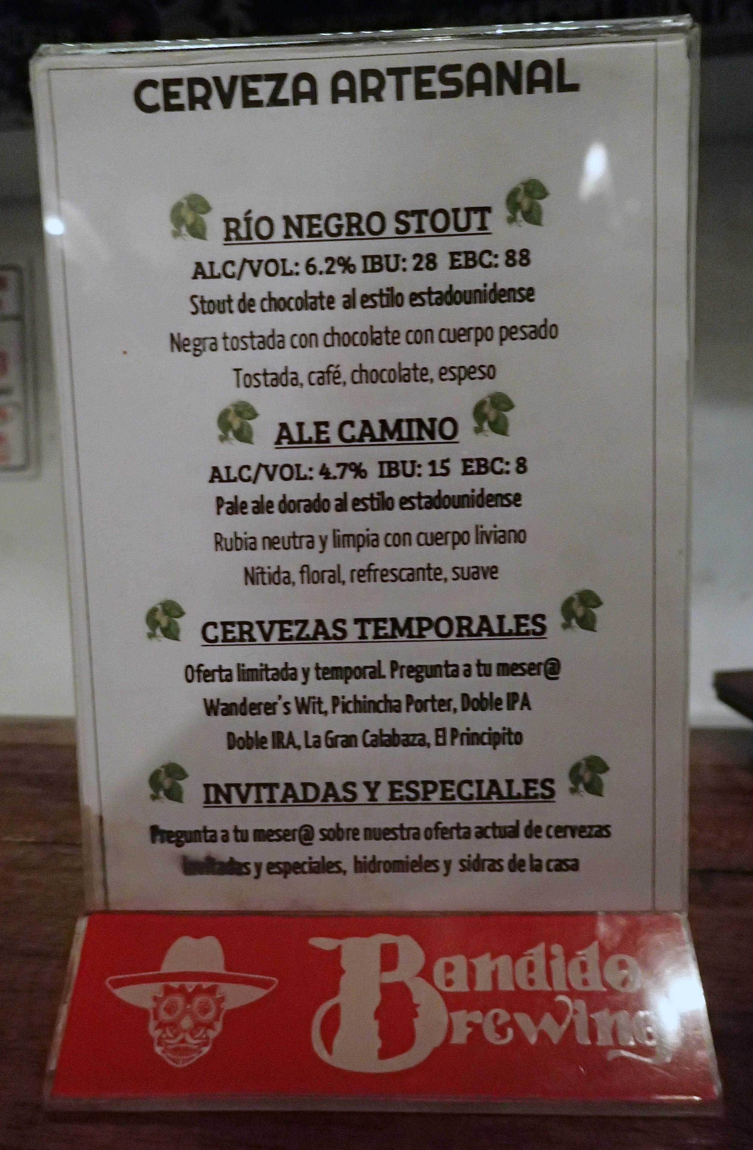 Bandido Brewing tap list.jpg