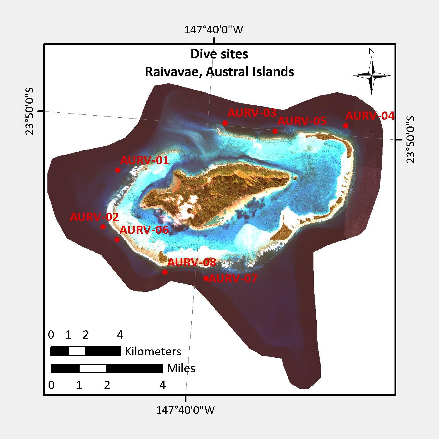 Low-resolution map of Raivavae, the first island I visited as part of the “ Global Reef Expedition .”