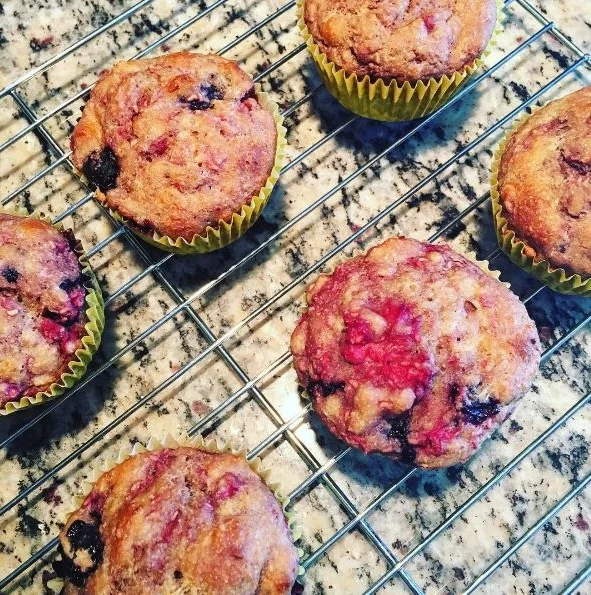 Clean-ish Double Berry Muffins