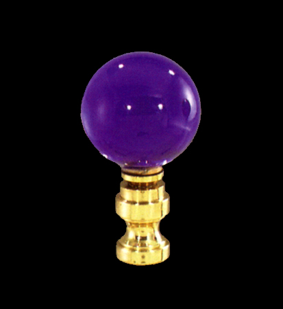 Lamp Finial with Lead Crystal Dark Lavender Ball with Brass Base