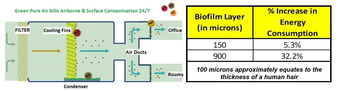  Green Pure Air Prevents Buildup of Bio-Films within the HVAC Distribution System 24/7 - Increases Energy Efficiency & Reduces Carbon Emissions