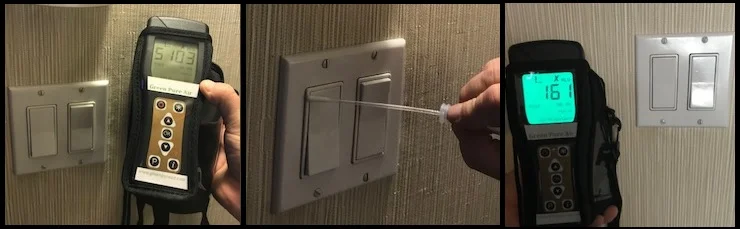  Hotel Room in Downtown Vancouver - Assay of Light Switch Shows High Bacteria Count of 5103 rlu After ONLY 48 hours of Green Pure Air - The Bacteria Count was Reduced to a Acceptable Level of 161 rul