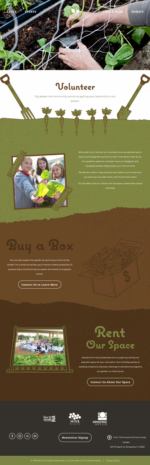From the Ground Up Community Garden Website - Lend A Hand Page Layout