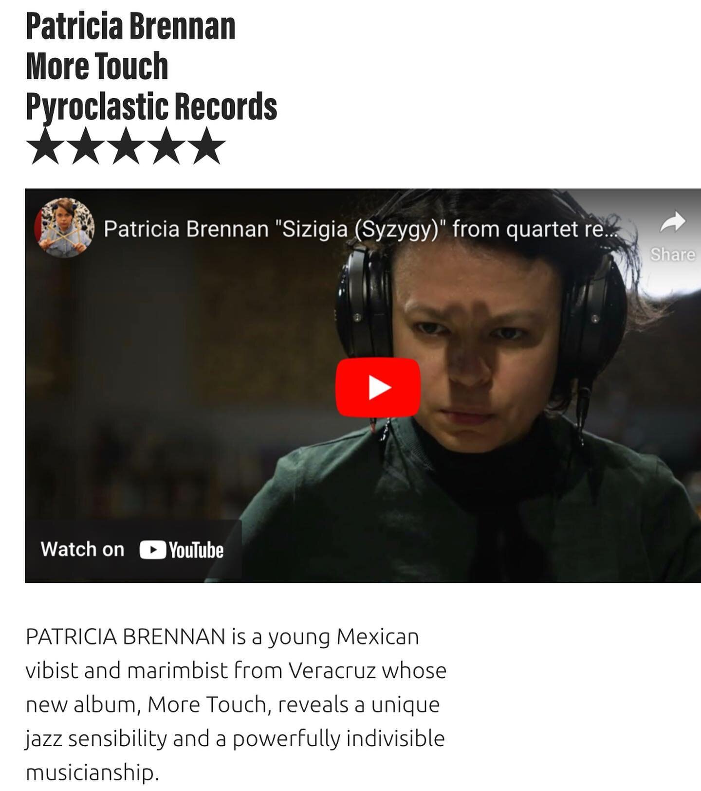 Five star review of my recent quartet record &ldquo;More Touch&rdquo; on Morning Star! ⭐️ 
.
We&rsquo;ll be performing music from the record this Sunday MAY 7, 2:30PM @bam_brooklyn as part of the @bangonacan Long Play Festival 💙 FREE event - Hope to