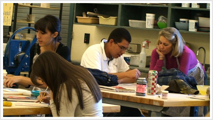 Rebecca Tobey met with students at Santa Fe and Capital high schools to help them create ceramic artwork.