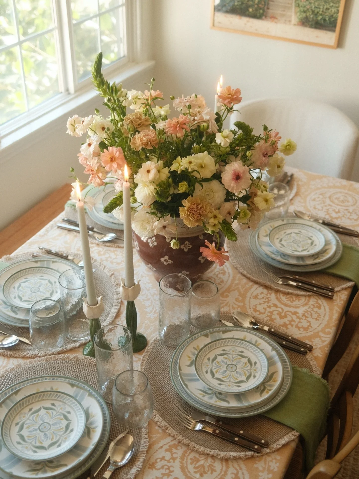 spring greens, soft yellows, &amp; a little pop of pink for the table 🌸