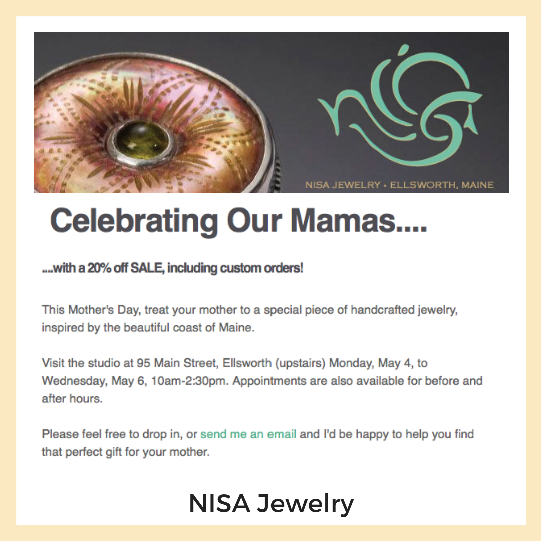 NISA Jewelry. Ellsworth, Maine. Newsletters + Email Marketing, Content Strategy + Copy Writing.