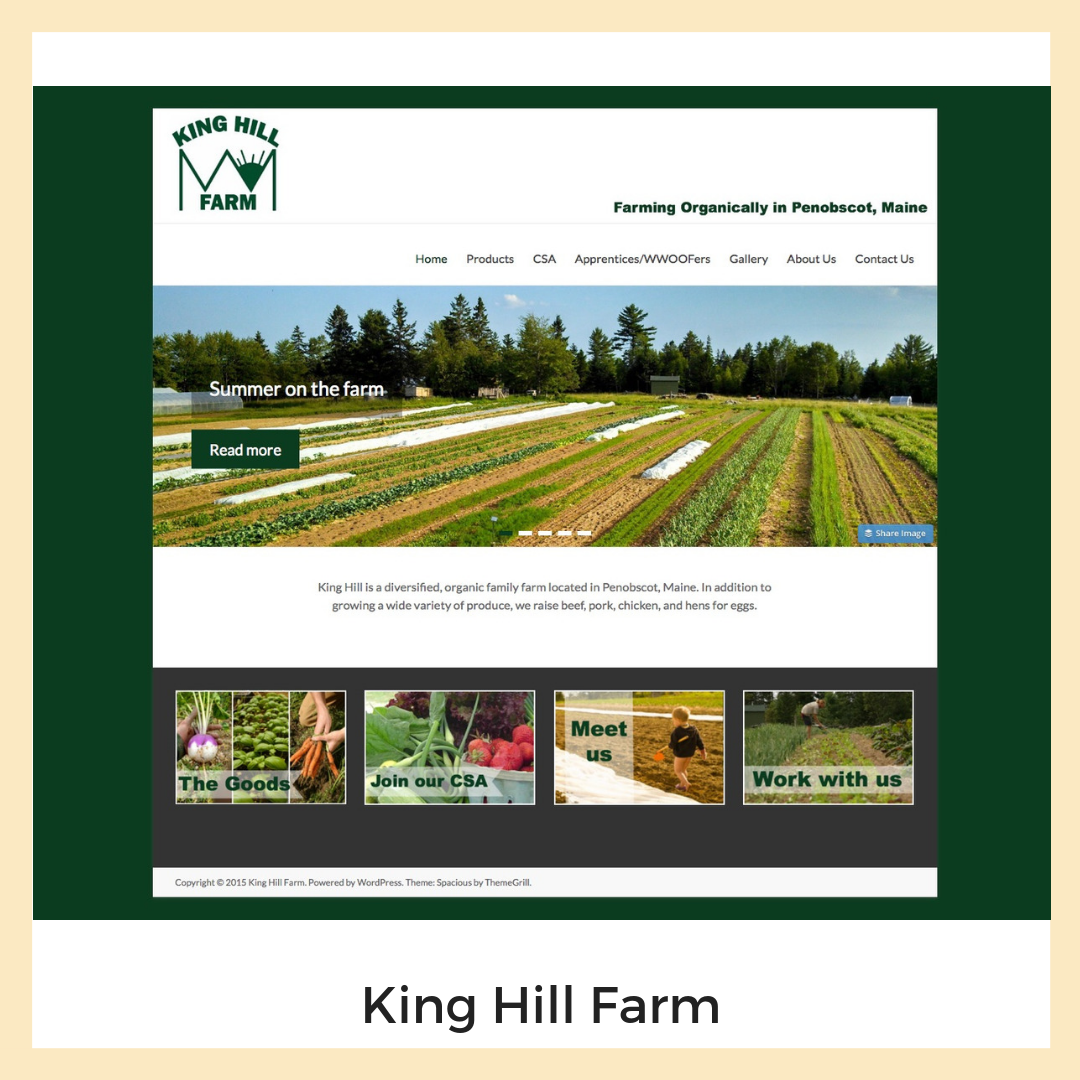 King Hill Farm. Website, Form Design, Graphics.