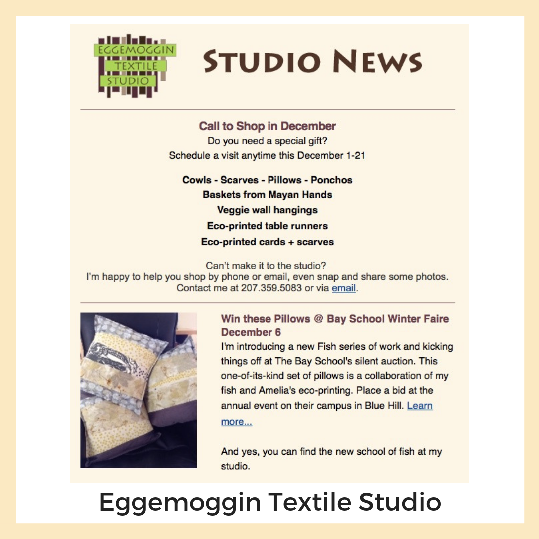 Eggemoggin Textile Studio. Sedgwick, Maine. Newsletters + Email Marketing, Social Media, Strategy + Planning