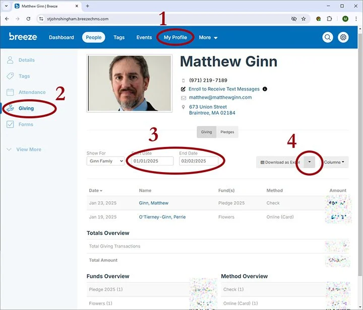Screen shot of Breeze account.