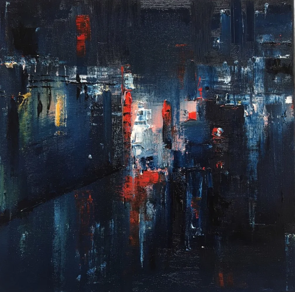 Night lights I, London, Oil, 12” * 12"