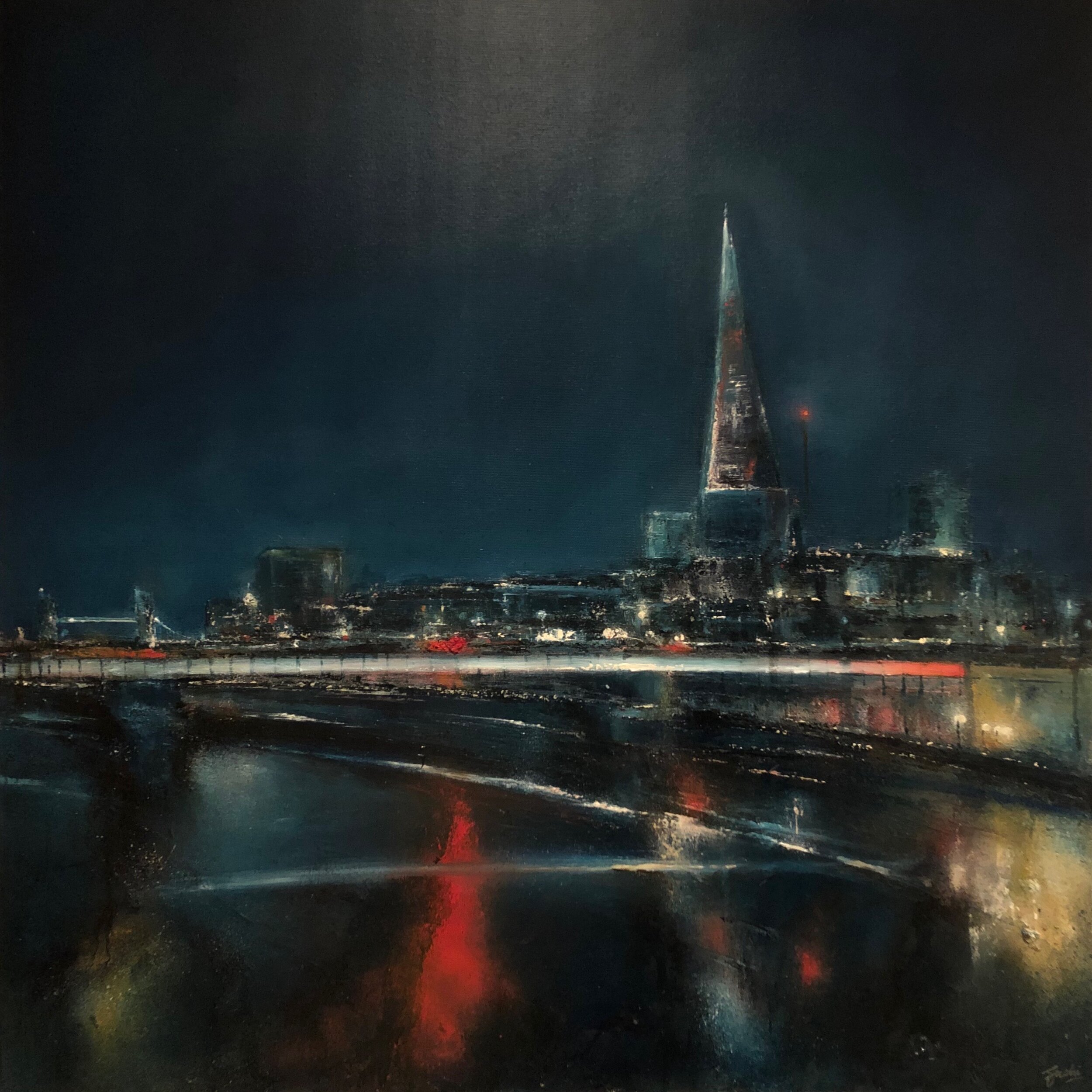 London Bridge by night, oil on canvas, 30 x 30