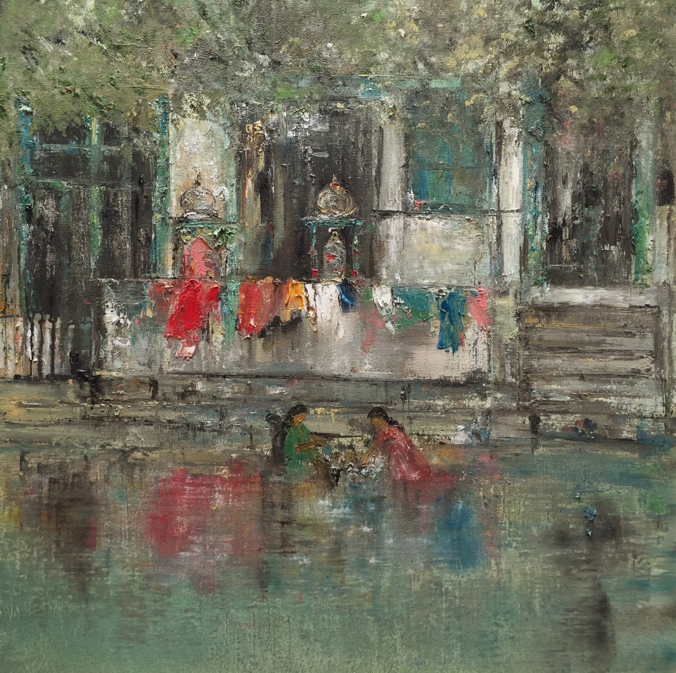 SOLD, Gangaur ghat, oil, 20 x 20 inches