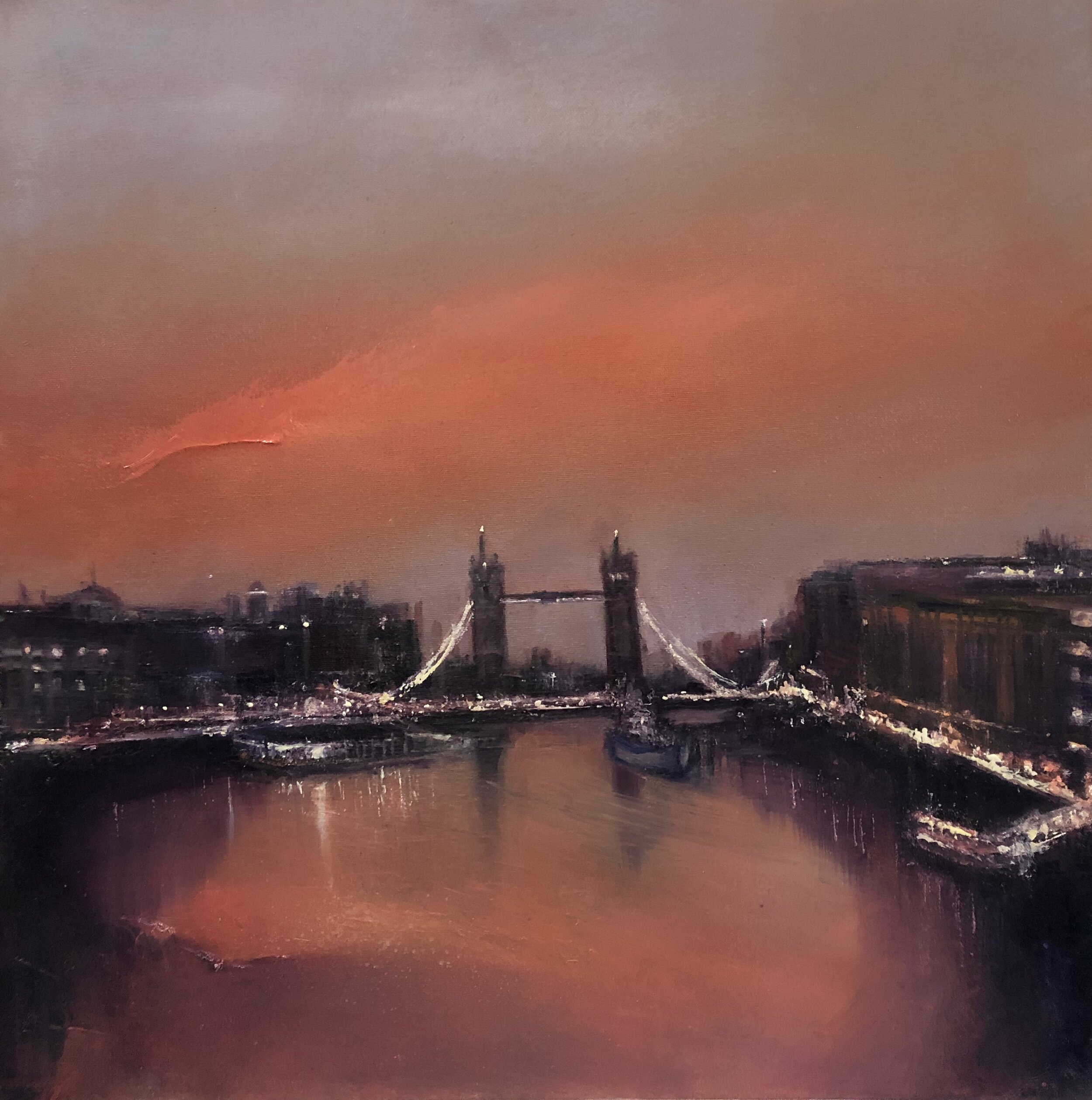 SOLD, Tower bridge, oil on canvas, 20" x 20"