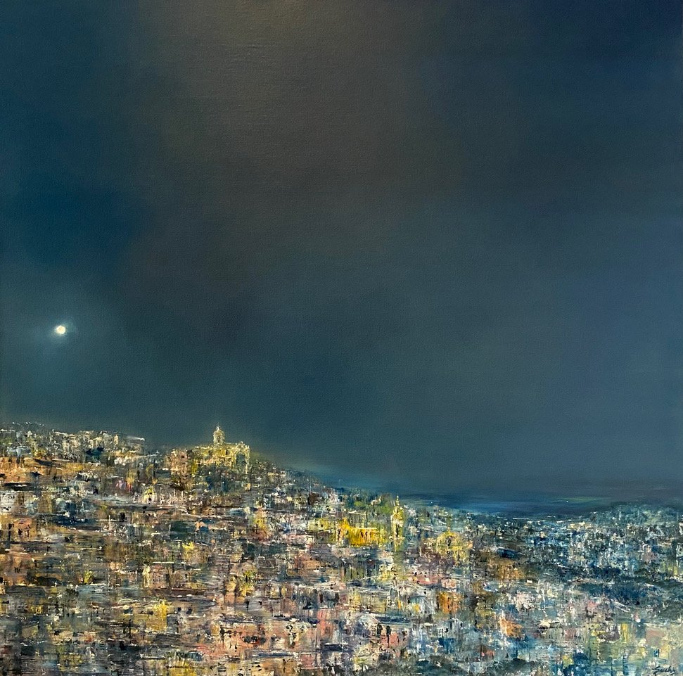 SOLD, Looking to the moon, Oil on canvas, 30" x 30"
