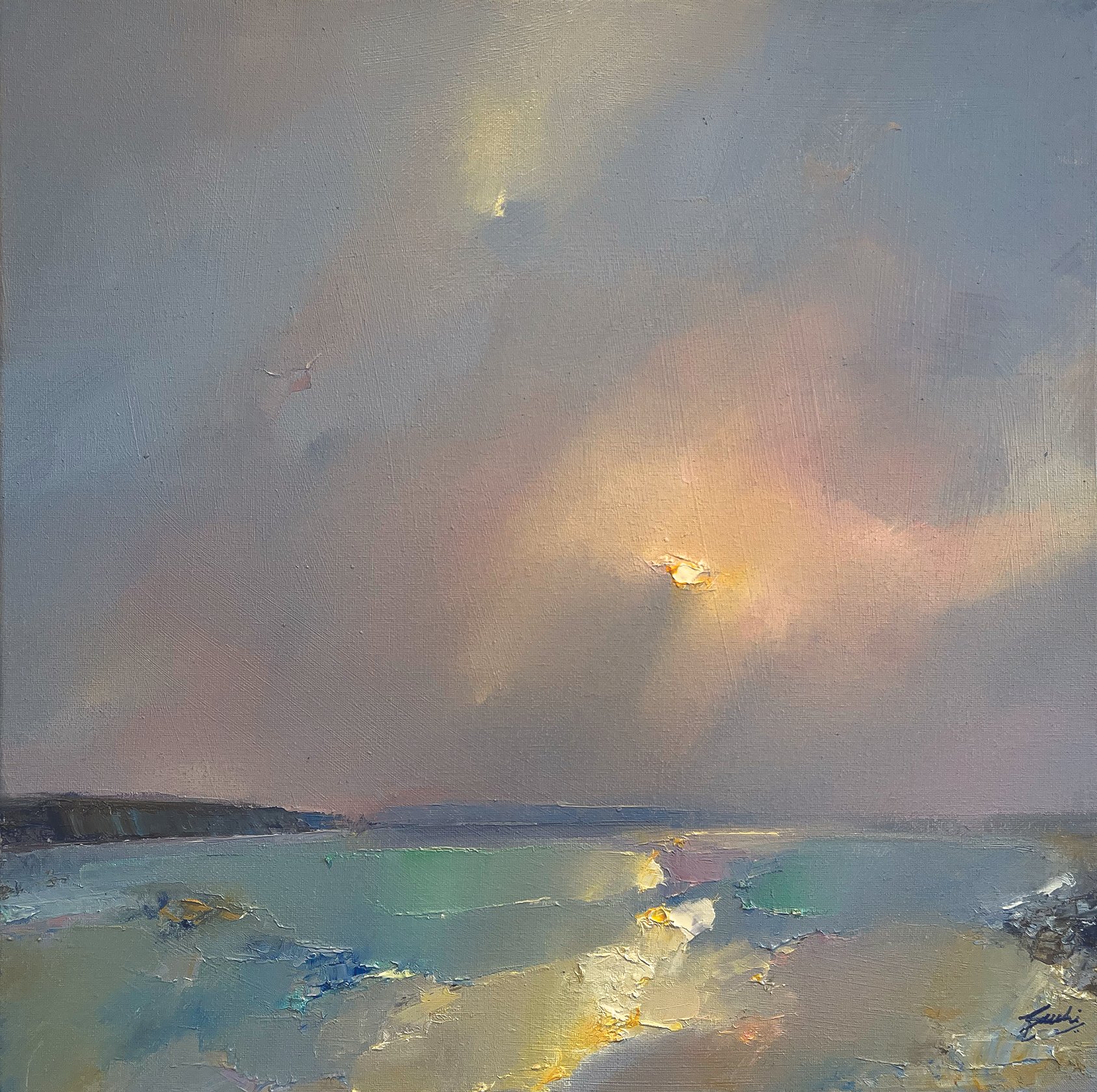 SOLD, Drifting light, Oil, 16" x 16"