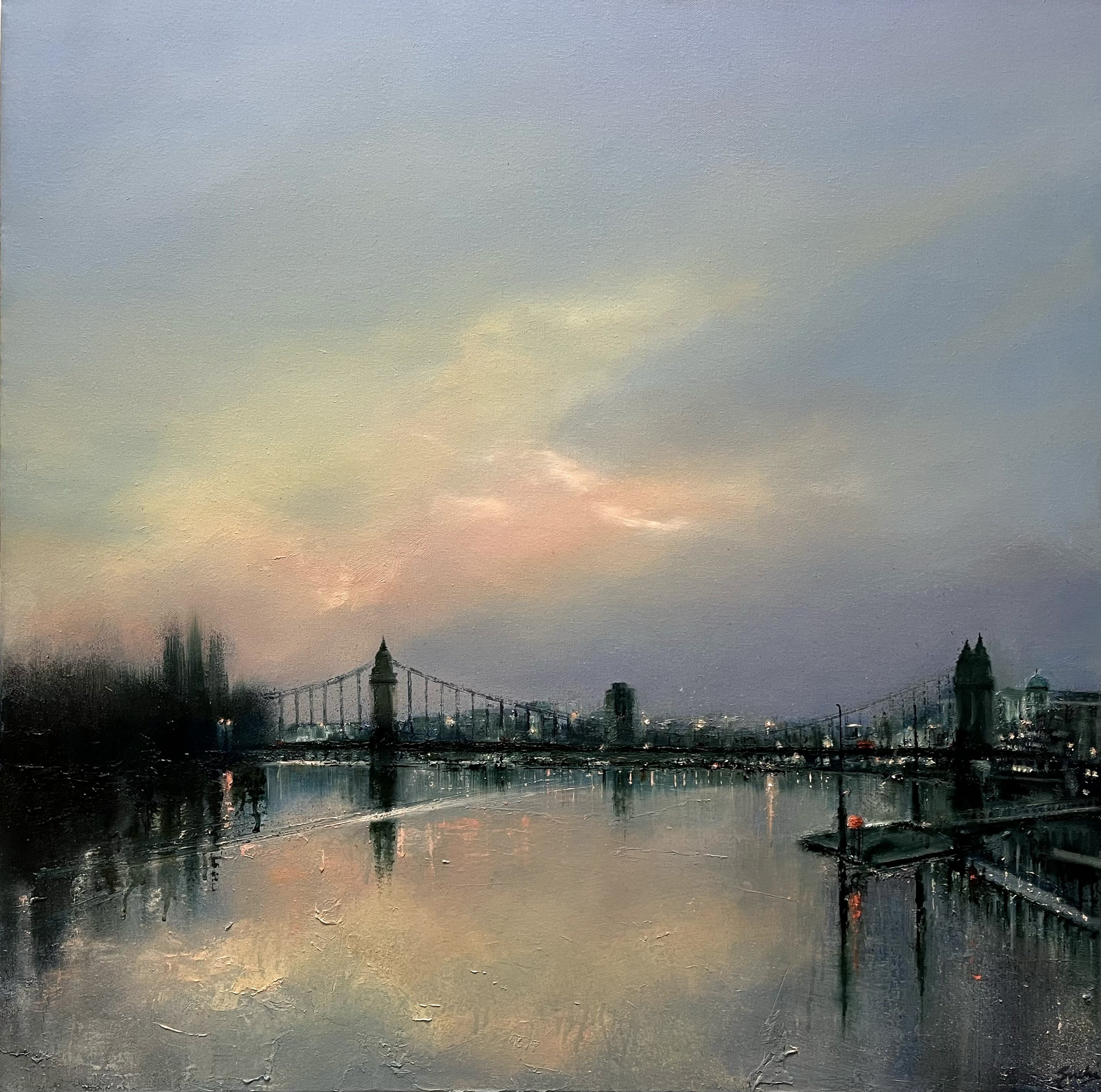 SOLD, Evening light, Hammersmith Bridge, Oil, 30" x 30"