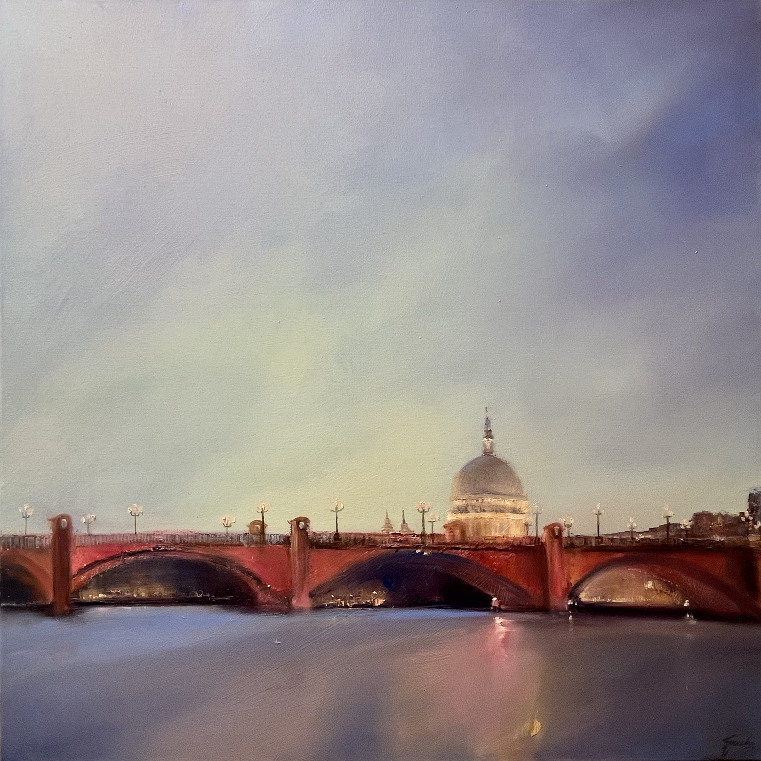 Reflections, Waterloo bridge, Oil, 30" x 30'