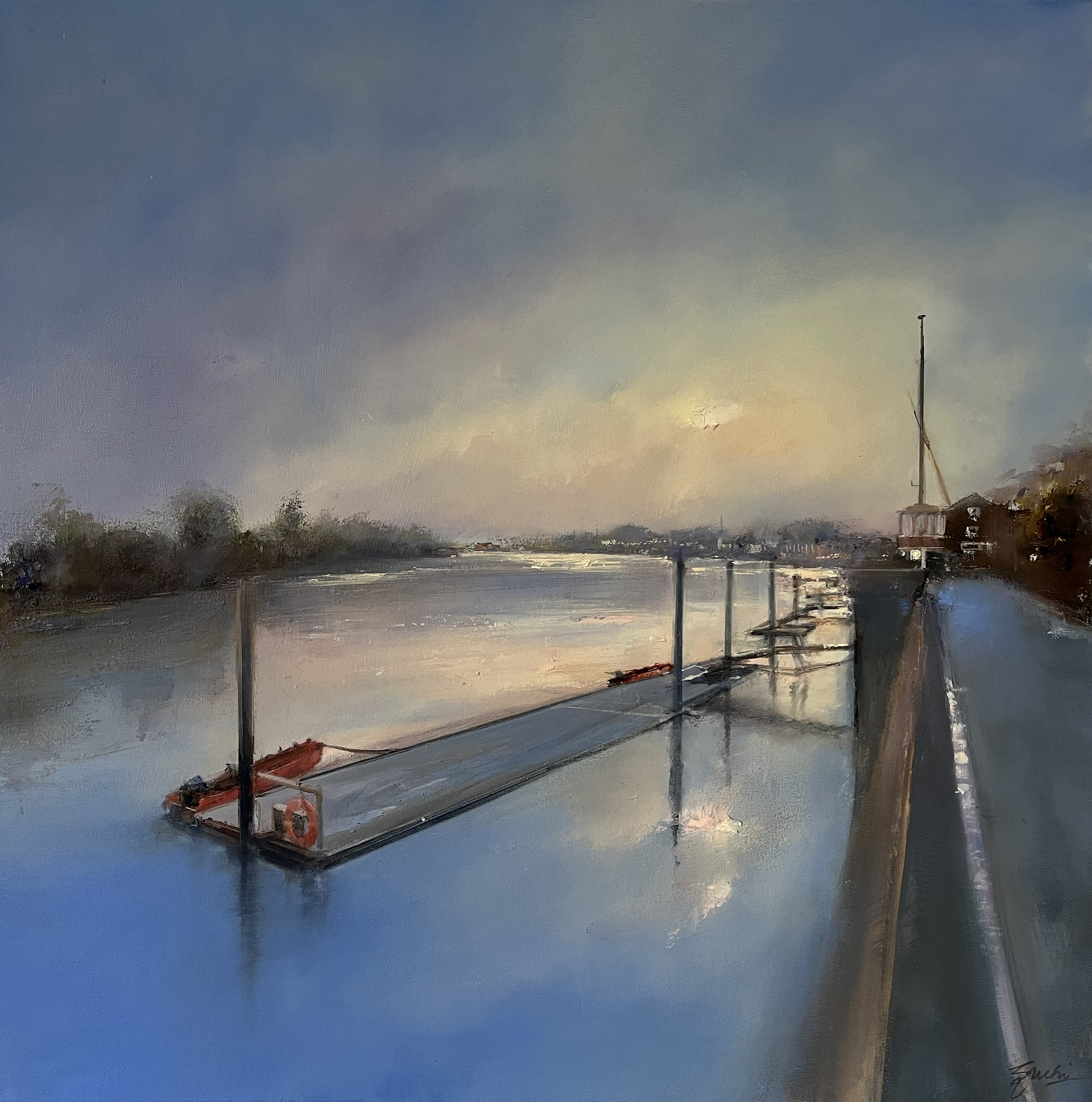 Evening reflection by the river, Oil, 24" x 24"